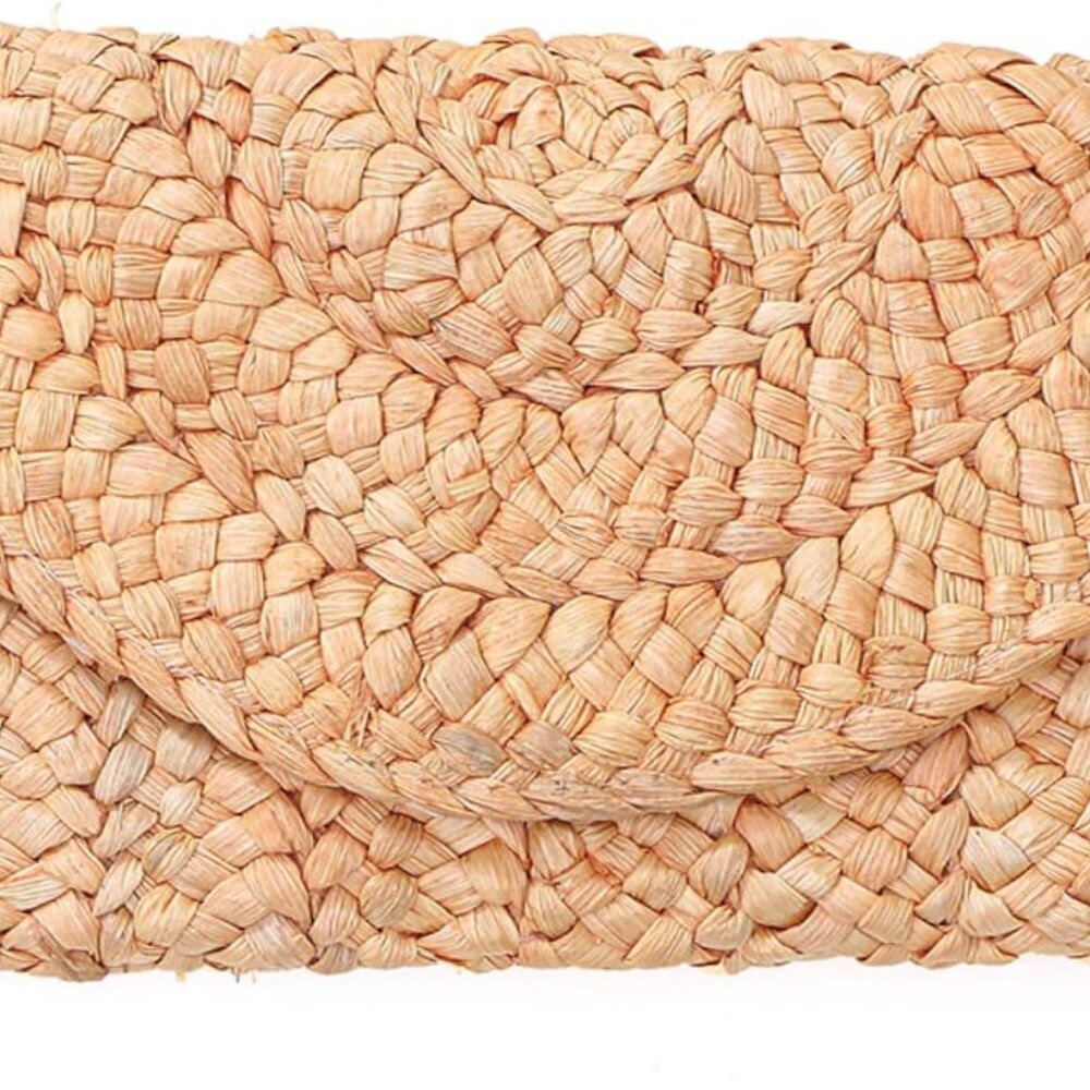 Women Straw Clutch Summer Straw Beach Bag Hand-woven Summer Envelope Purse Walle